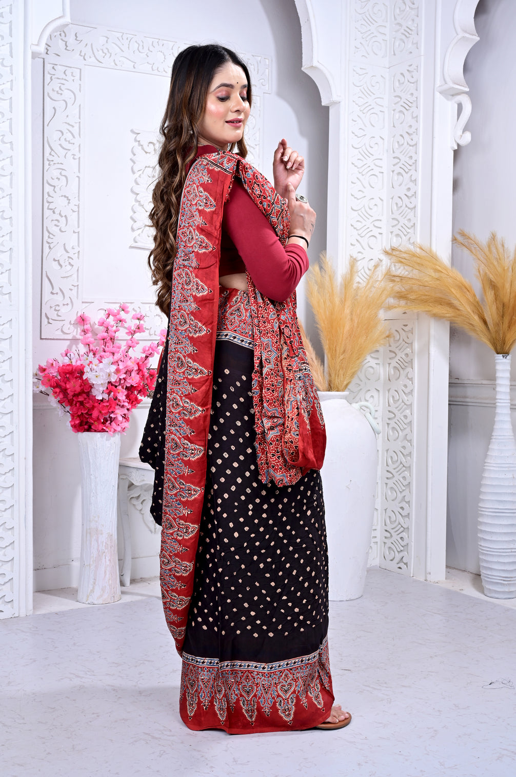 Ajrakh with Bandhej modal silk saree