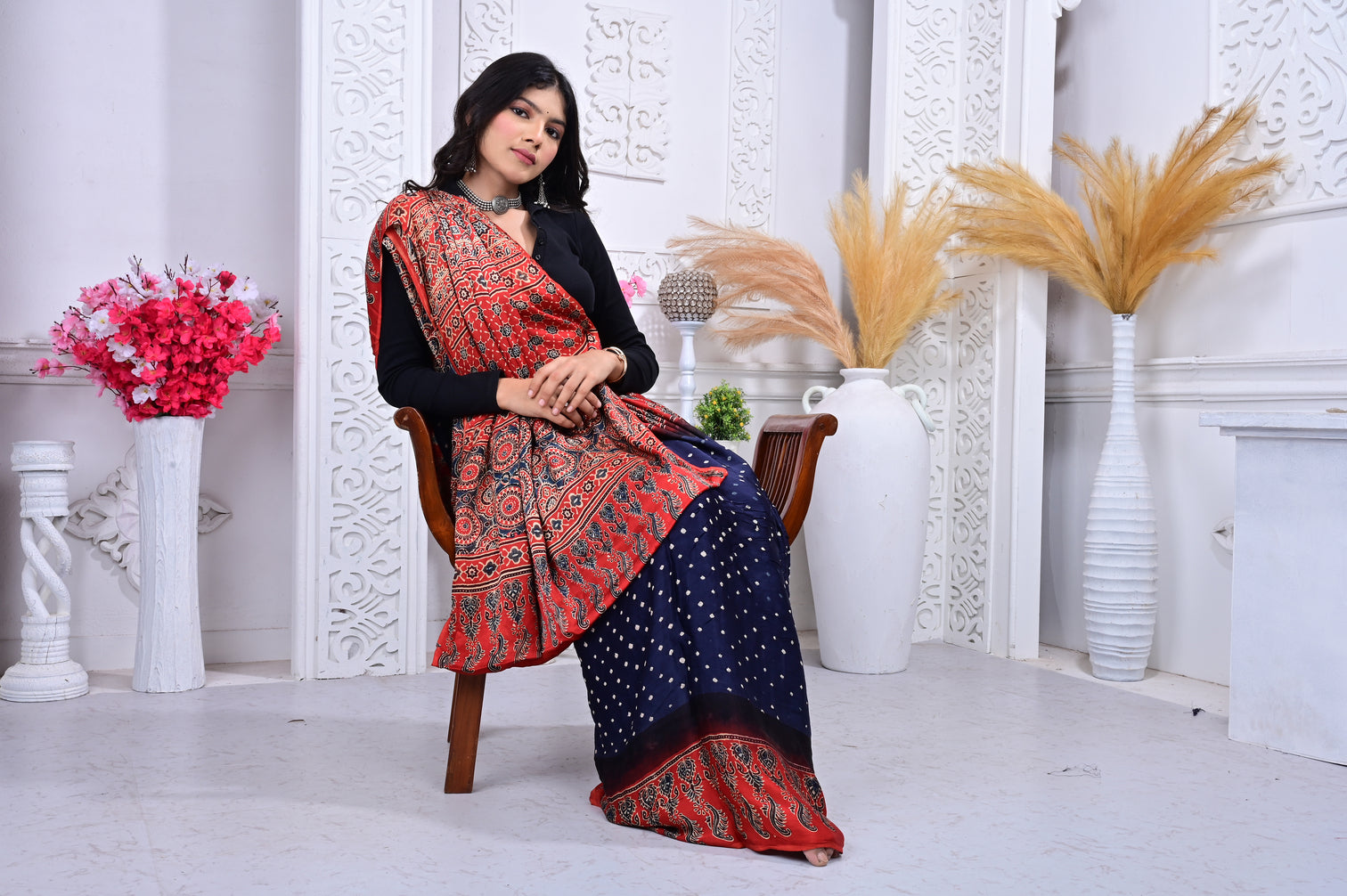 Ajrakh with Bandhej modal silk saree