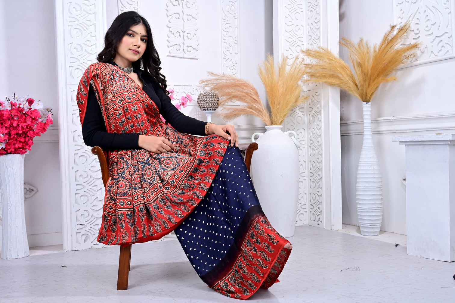 Ajrakh with Bandhej modal silk saree