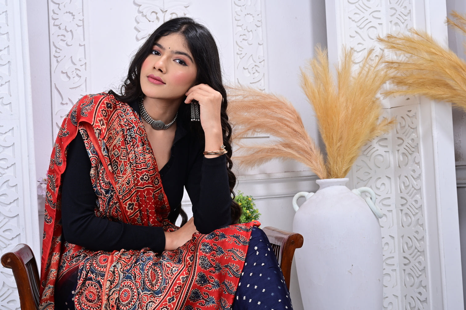 Ajrakh with Bandhej modal silk saree