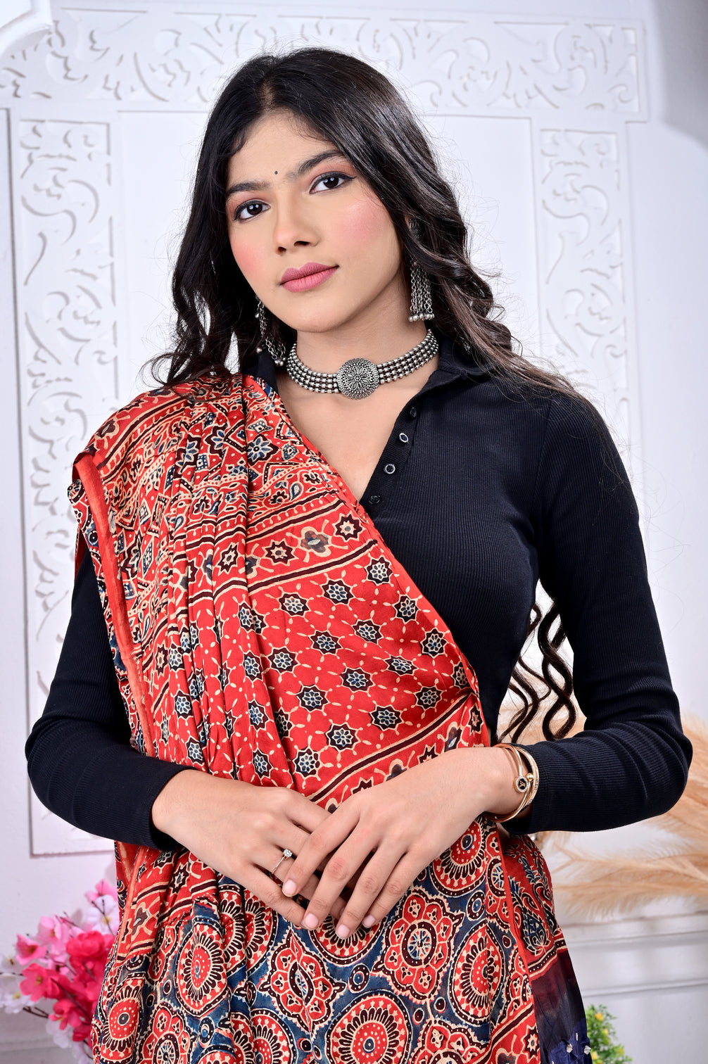 Ajrakh with Bandhej modal silk saree