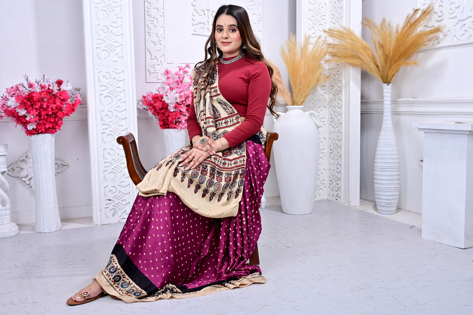 Ajrakh with Bandhej modal silk saree