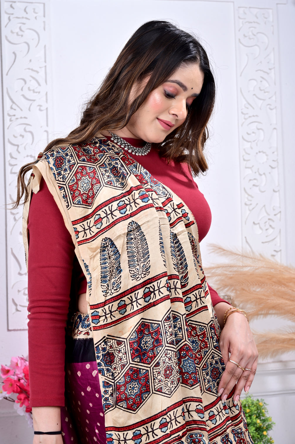 Ajrakh with Bandhej modal silk saree