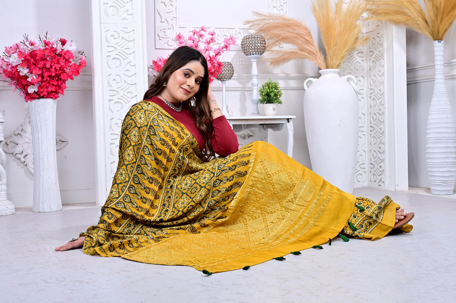 Ajrakh natural dyed modal silk sarees