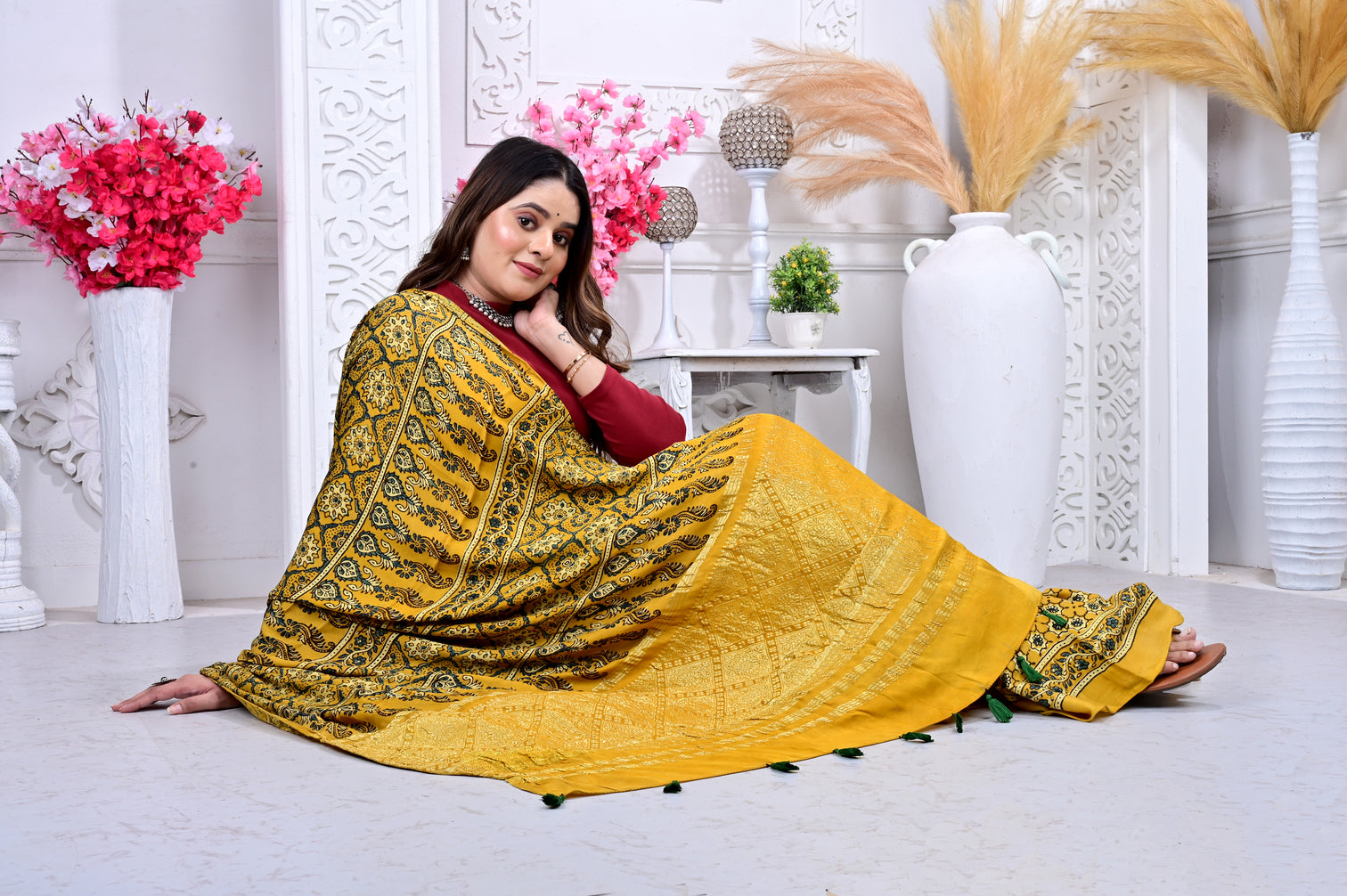 Ajrakh natural dyed modal silk sarees