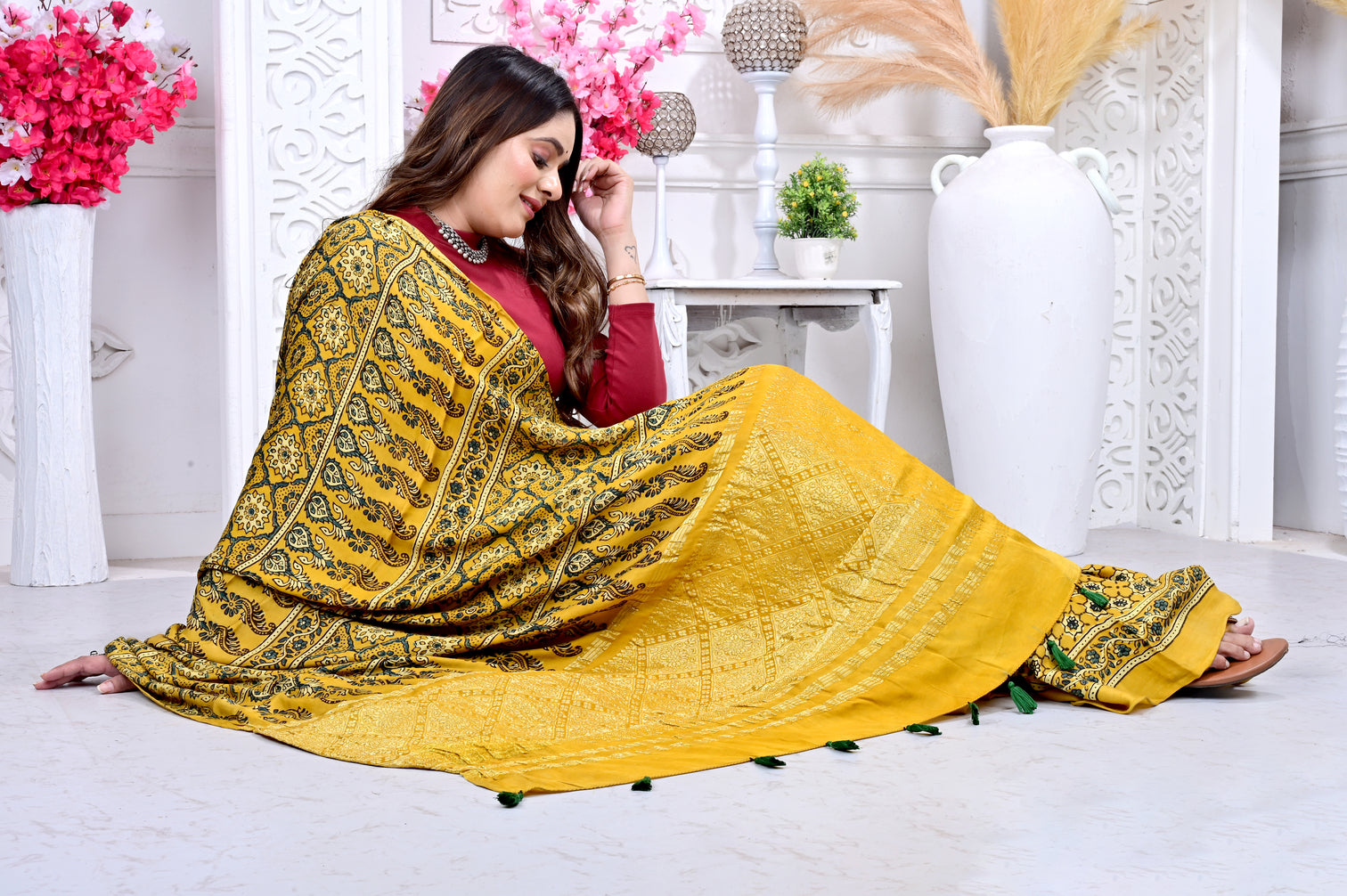 Ajrakh natural dyed modal silk sarees