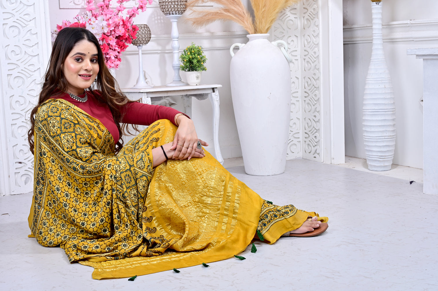 Ajrakh natural dyed modal silk sarees