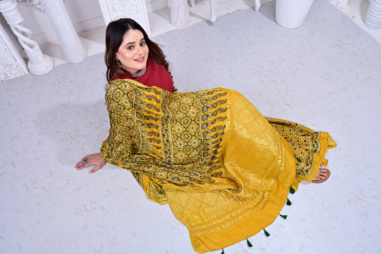 Ajrakh natural dyed modal silk sarees