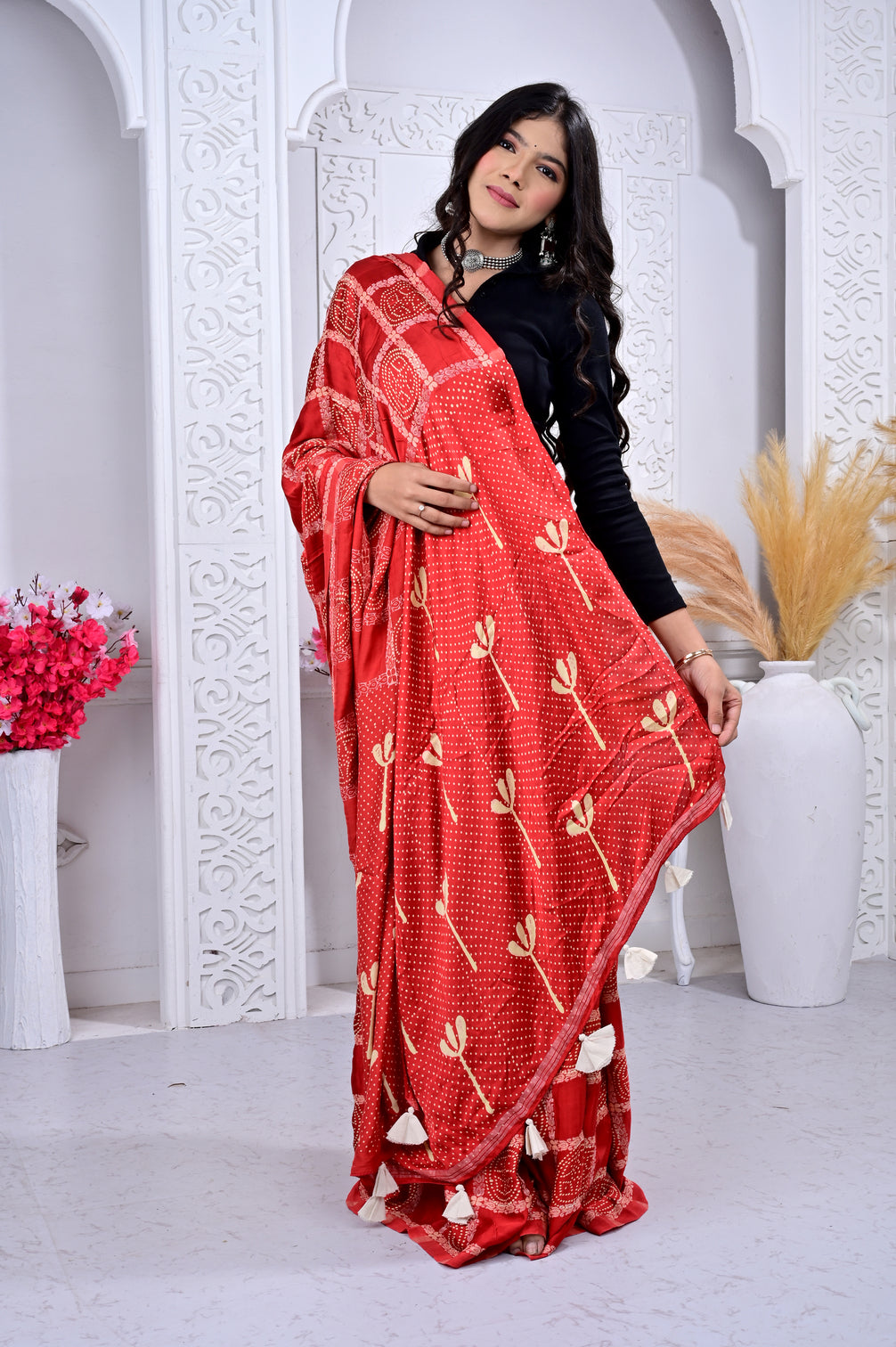 Ajrakh natural dyed modal silk gharchola sarees