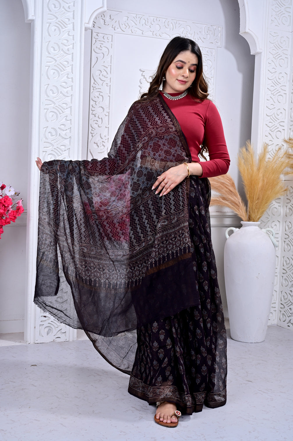 Ajrakh Kota cotton handblock saree