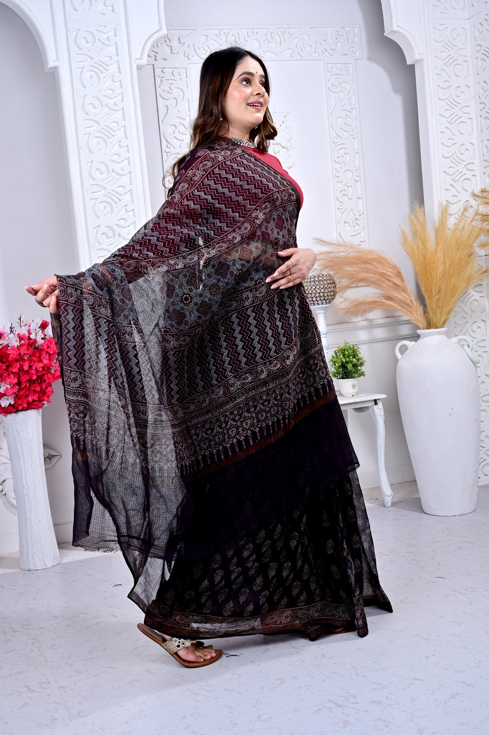 Ajrakh Kota cotton handblock saree