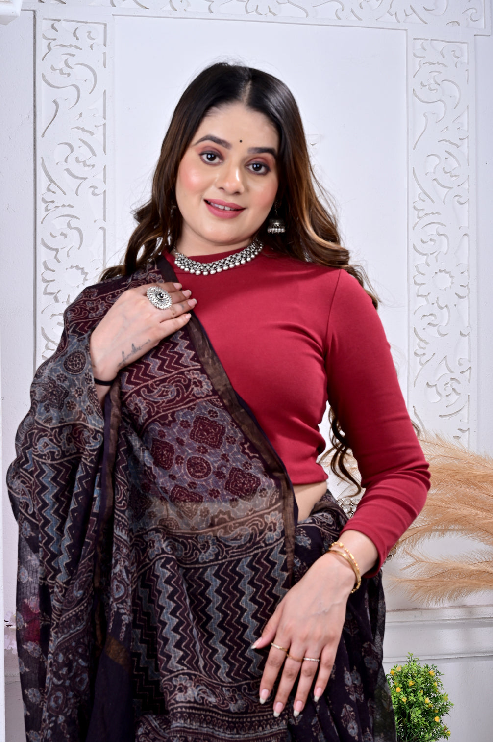 Ajrakh Kota cotton handblock saree