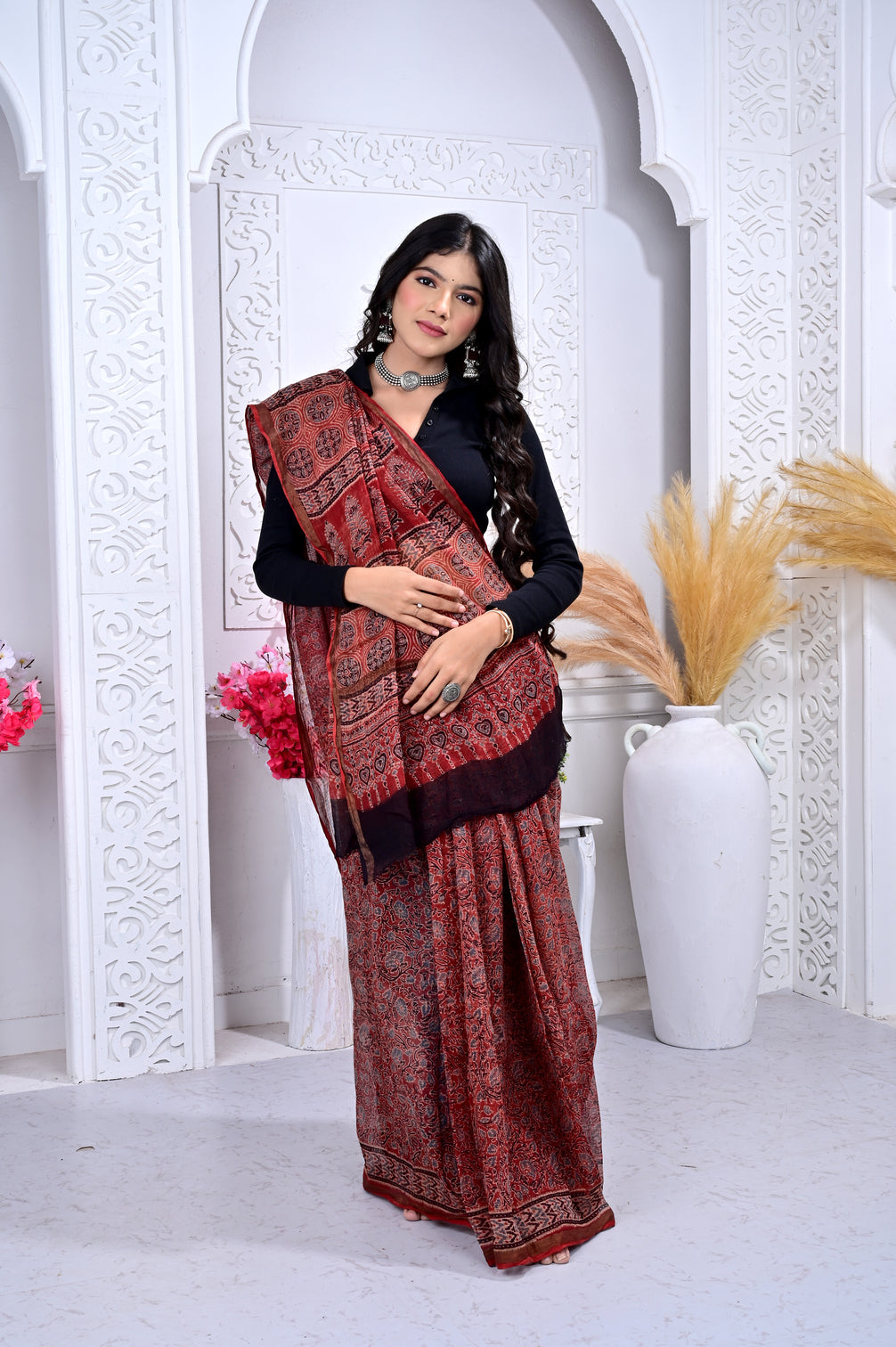 Ajrakh Kota cotton handblock saree