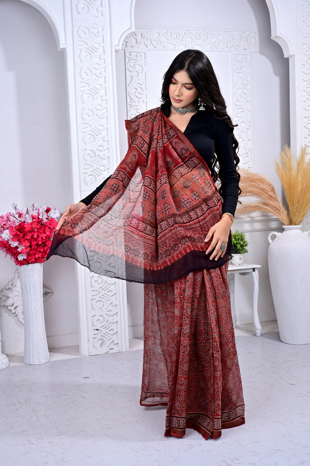 Ajrakh Kota cotton handblock saree