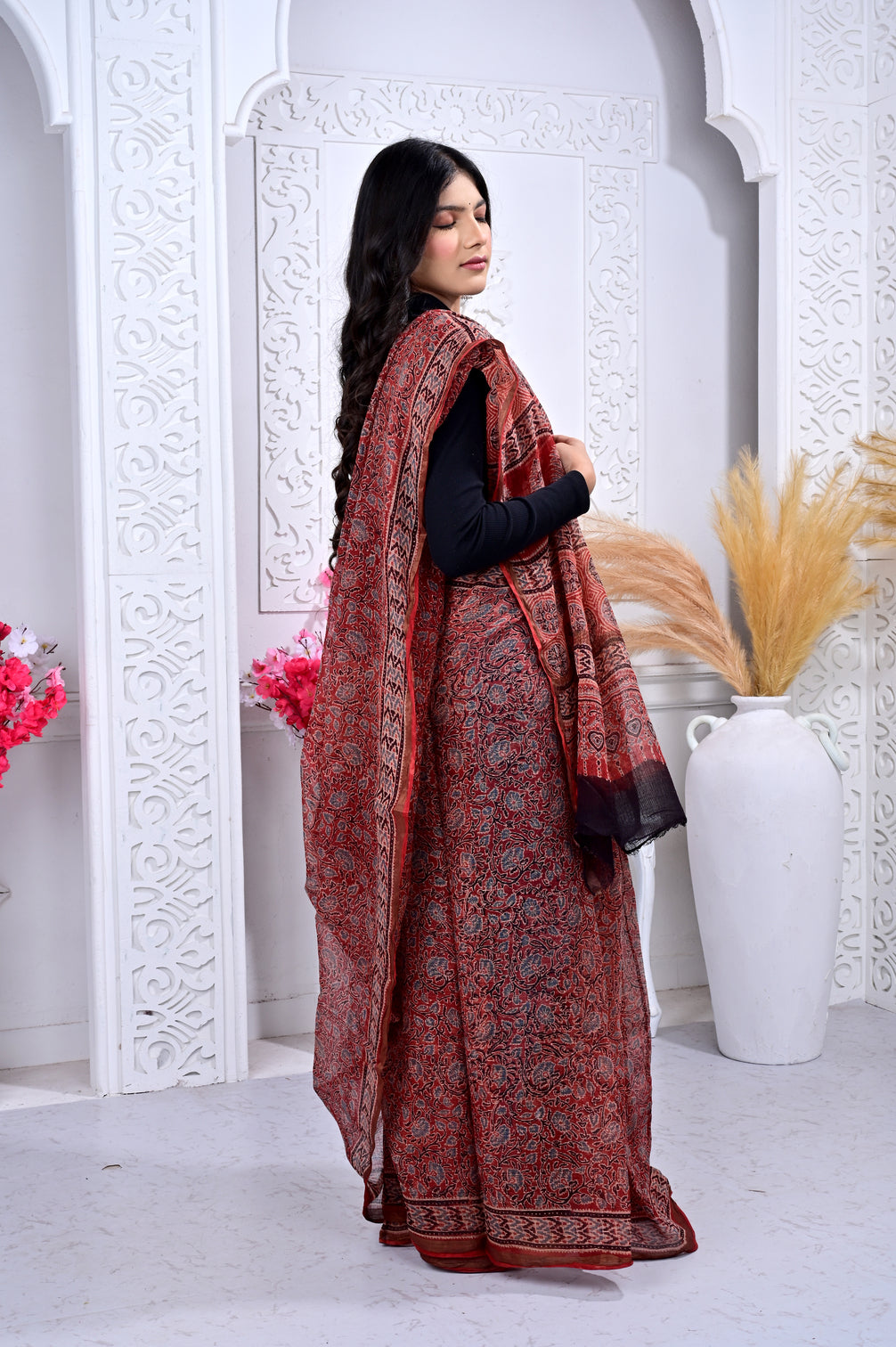 Ajrakh Kota cotton handblock saree