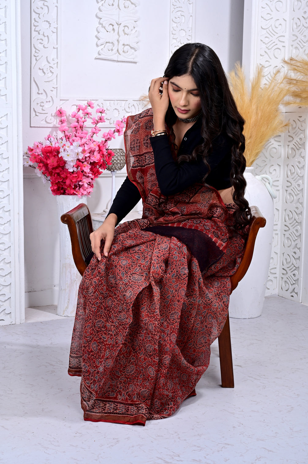 Ajrakh Kota cotton handblock saree