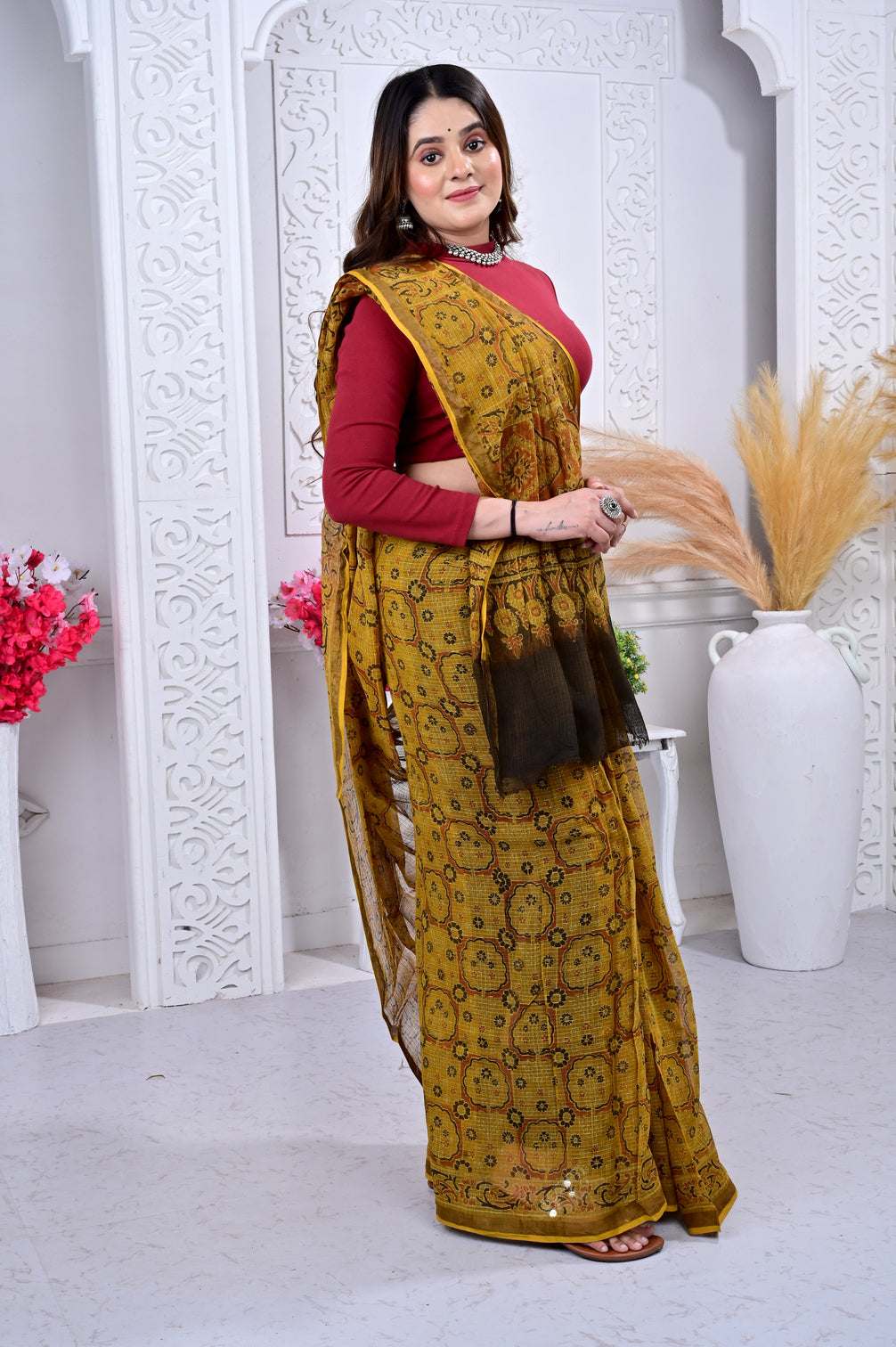 Ajrakh Kota cotton handblock saree