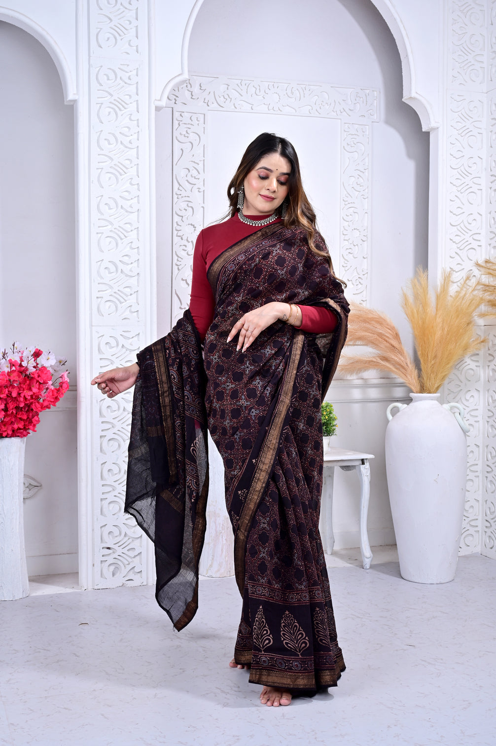 Maheswari ajrakh natural dyed sarees