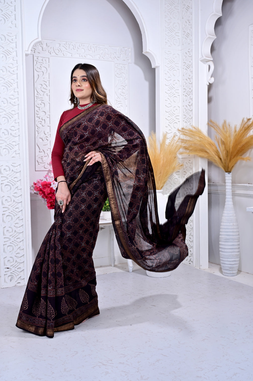 Maheswari ajrakh natural dyed sarees