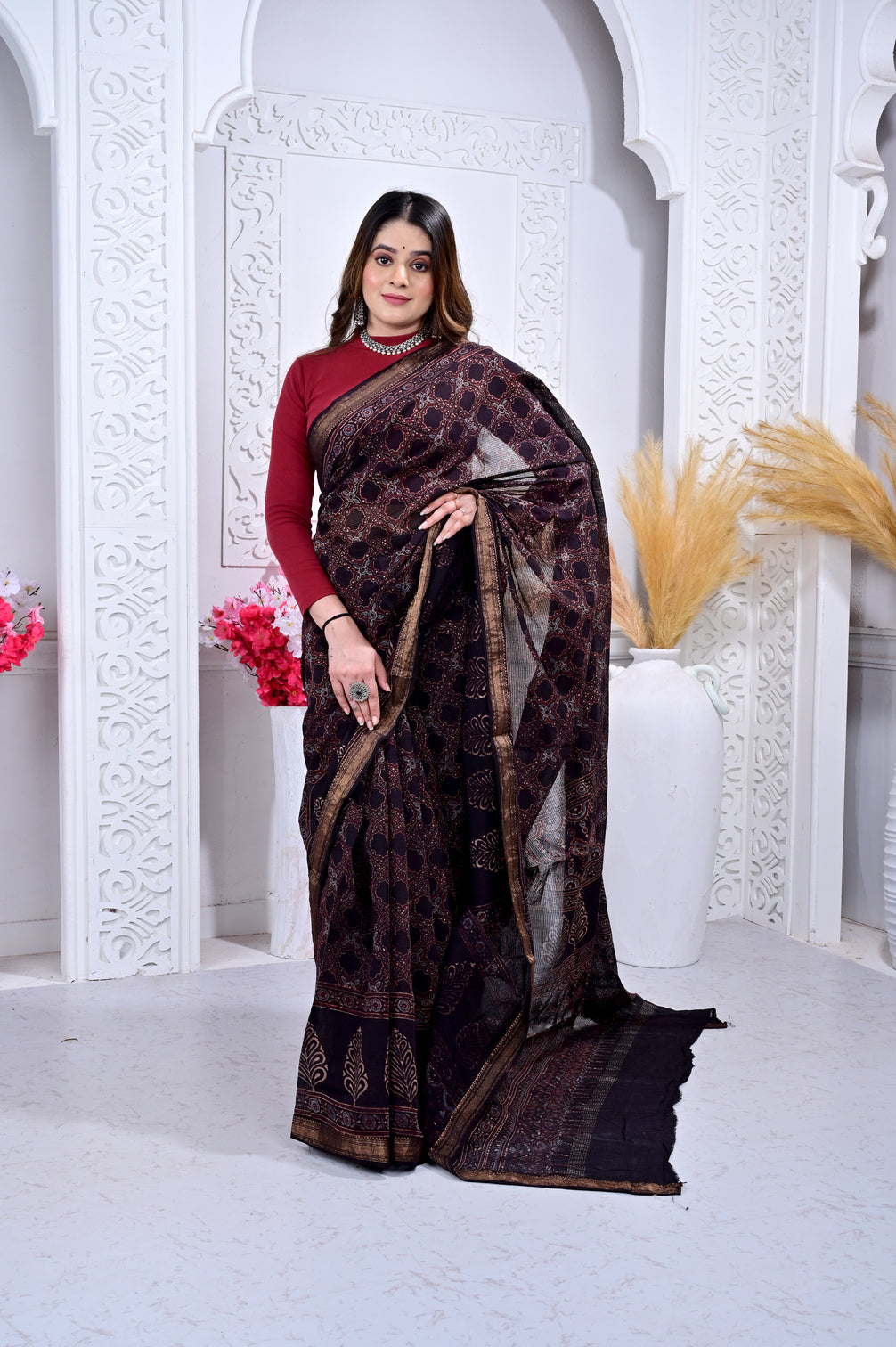 Maheswari ajrakh natural dyed sarees